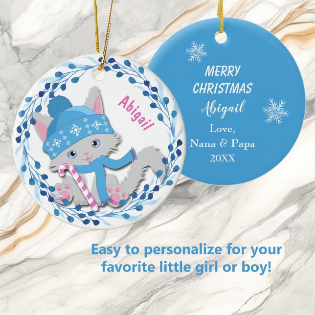 Blue Kitten Wreath Kids Ceramic Tree Decoration (Creator Uploaded)