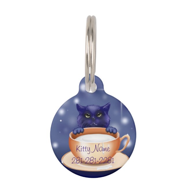 Blue Kitty Cat Pet Name Tag (Front)
