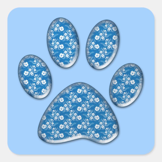 blue kitty paw print square sticker (Front)