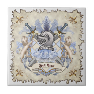 Blue Knight Family Crest Surname Tile