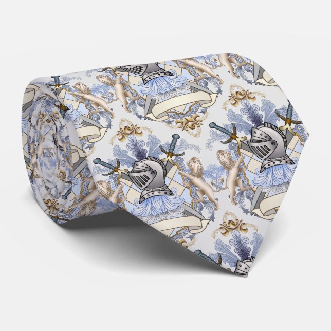 Blue Knight Family Crest  Tie (Rolled)