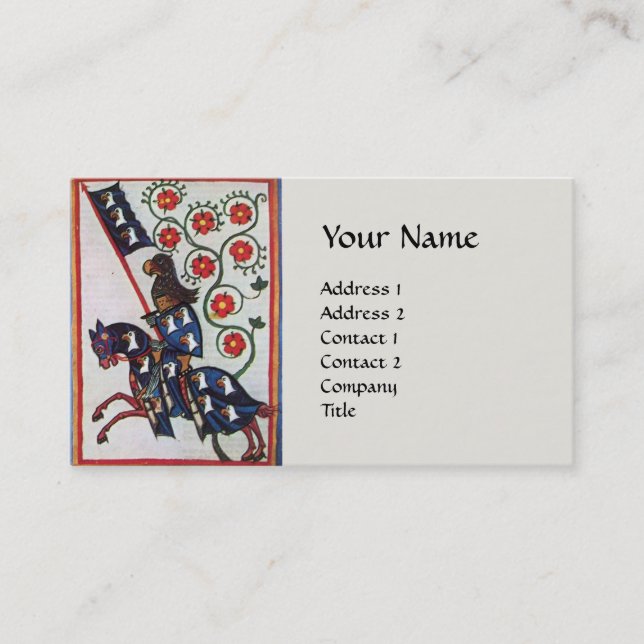 BLUE KNIGHT HORSEBACK Mediaeval Monogram Business Card (Front)