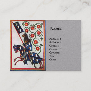 BLUE KNIGHT HORSEBACK Mediaeval Red Roses Grey Business Card