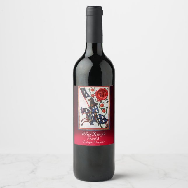 BLUE KNIGHT HORSEBACK RED WAX SEAL,GRAPES WINE LABEL (Front)