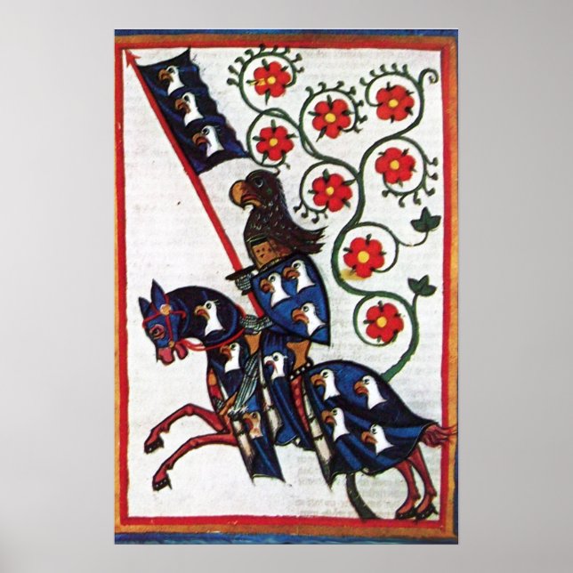 BLUE KNIGHT ON HORSEBACK Mediaeval Miniature Poster (Front)