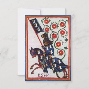 BLUE KNIGHT ON HORSEBACK MEDIEVAL PARCHMENT rsvp Invitation