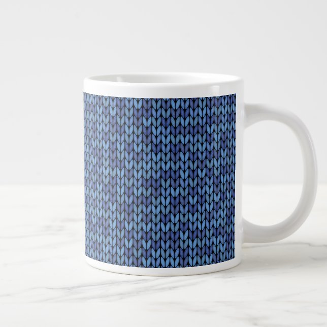 Blue Knit Pattern Large Coffee Mug (Right)