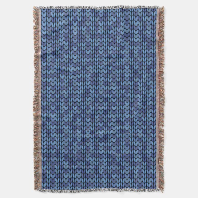 Blue Knit Pattern Throw Blanket (Front Vertical)