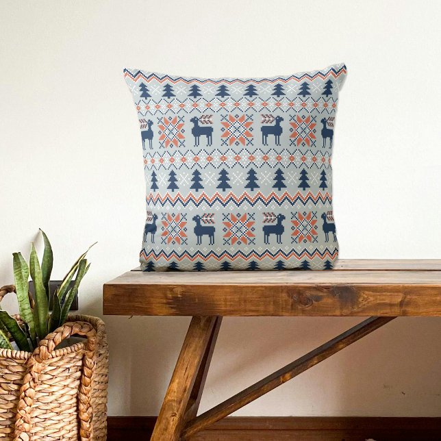 Blue Knited Christmas Sweater Reindeer Pattern Cushion (Creator Uploaded)