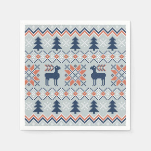 Blue Knited Christmas Sweater Reindeer Pattern  Napkin