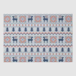 Blue Knited Christmas Sweater Reindeer Pattern Tissue Paper