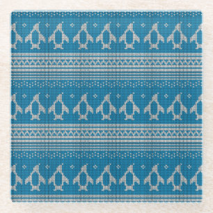 Blue Knitted Background Glass Coaster