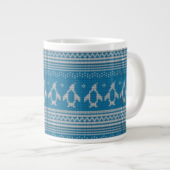Blue Knitted Background Large Coffee Mug (Front Right)