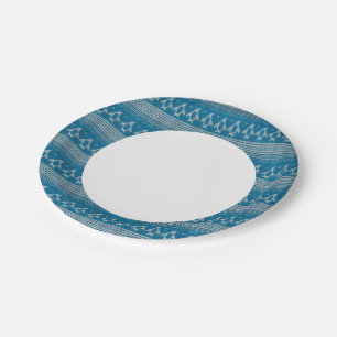 Blue Knitted Background Paper Plate