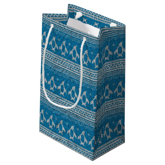Blue Knitted Background Small Gift Bag (Back Angled)