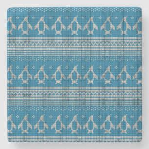Blue Knitted Background Stone Coaster