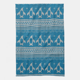 Blue Knitted Background Tea Towel