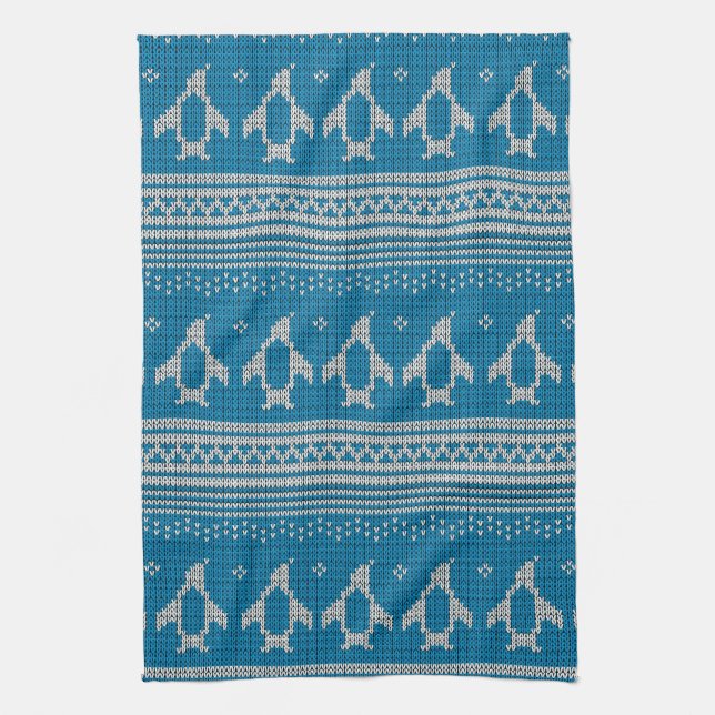 Blue Knitted Background Tea Towel (Vertical)