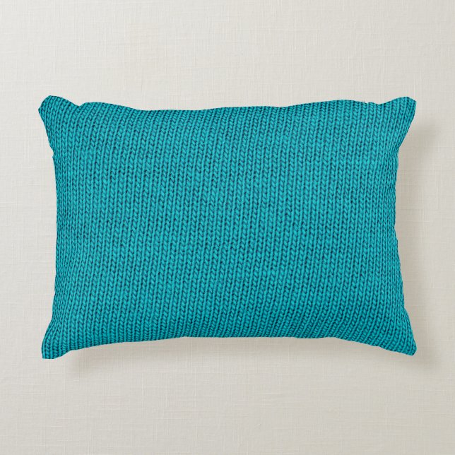 Blue Knitting Wool Texture Closeup Decorative Cushion (Front)