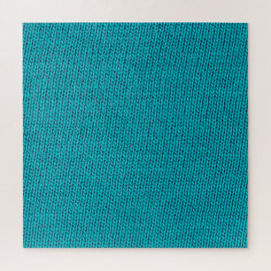 Blue Knitting Wool Texture Closeup Jigsaw Puzzle