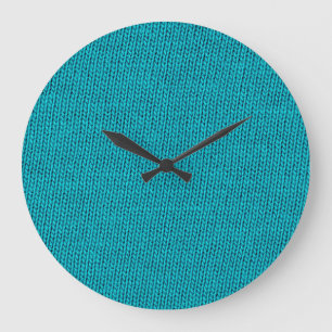 Blue Knitting Wool Texture Closeup Large Clock