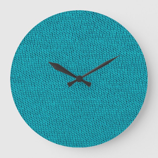 Blue Knitting Wool Texture Closeup Large Clock (Front)