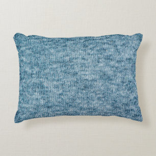 Blue knitting wool texture closeup photo backgroun decorative cushion