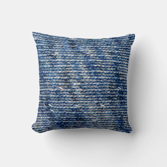 Blue knitting wool texture cushion (Front)