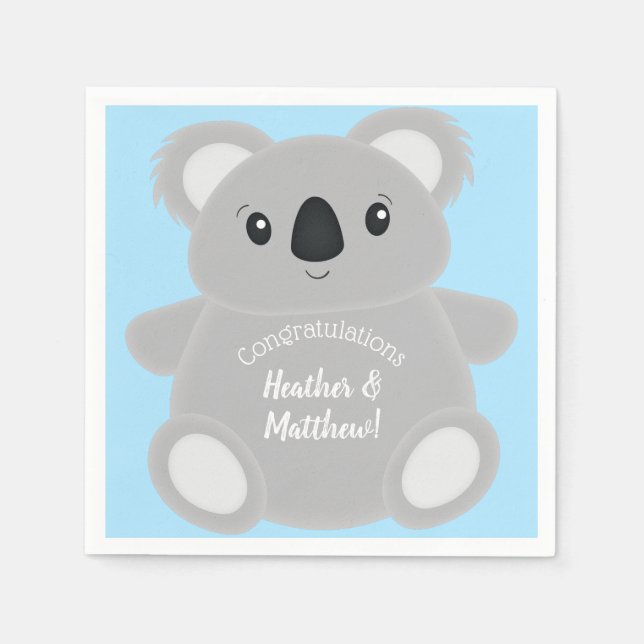 Blue Koala Bear Baby Shower Napkin (Front)