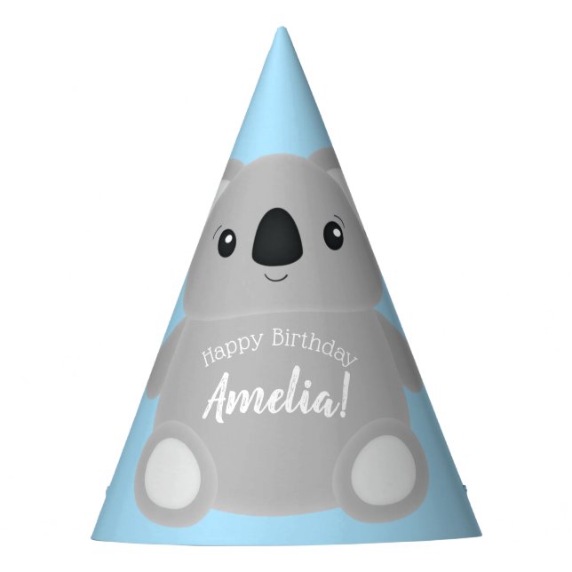 Blue Koala Bear Birthday Party Hat (Front)