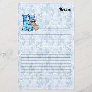 Blue Koala Mongram Letter K Lined Stationery