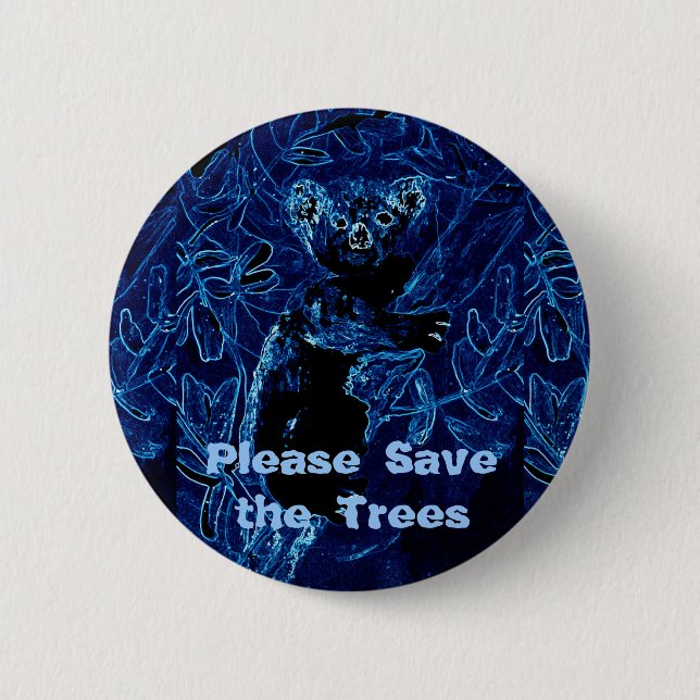 Blue Koala Save our Trees 6 Cm Round Badge (Front)