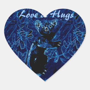 Blue Koala Tree Love and Hugs Heart Sticker