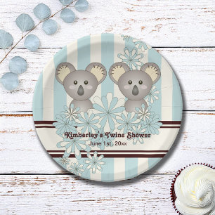 Blue Koala Twin Baby Shower / Kids Birthday Paper Plate