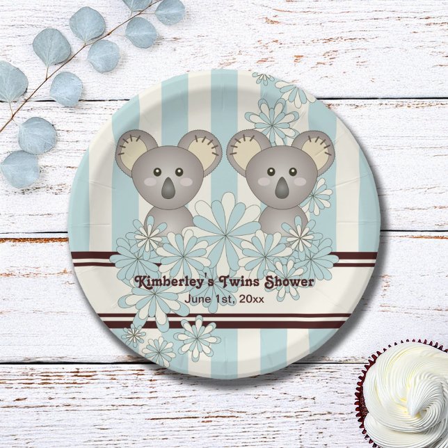 Blue Koala Twin Baby Shower / Kids Birthday Paper Plate (Creator Uploaded)