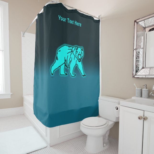 Blue Kodiak Bear Shower Curtain (In Situ)