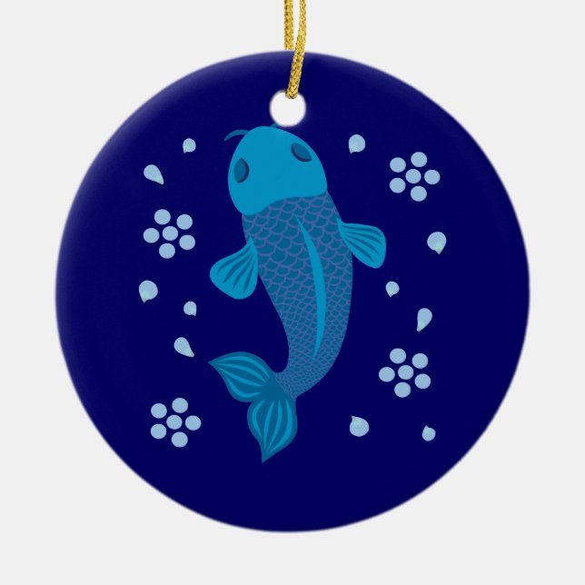 Blue Koi Fish Ceramic Tree Decoration (Front)