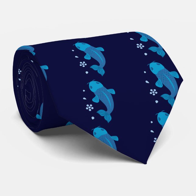 Blue Koi Fish Tie (Rolled)