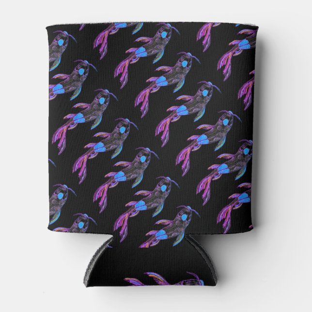 Blue Koi Pattern Editable Insulated Can Cooler (Front)