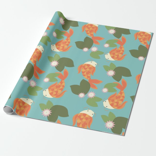 Blue Koi Pond Wrapping Paper (Unrolled)