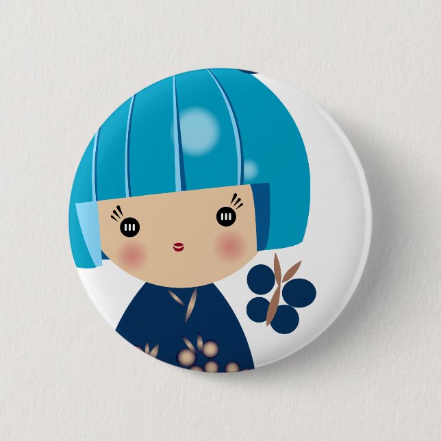 Blue Kokeshi Triplet Close Up Pin (Front)