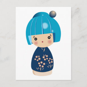 Blue Kokeshi Triplet Postcard
