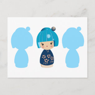 Blue Kokeshi Triplet x3 Postcard