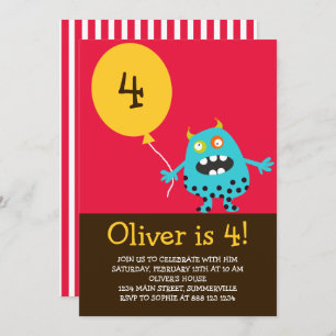 Blue Kooky Monster Kids Birthday Party Invitation