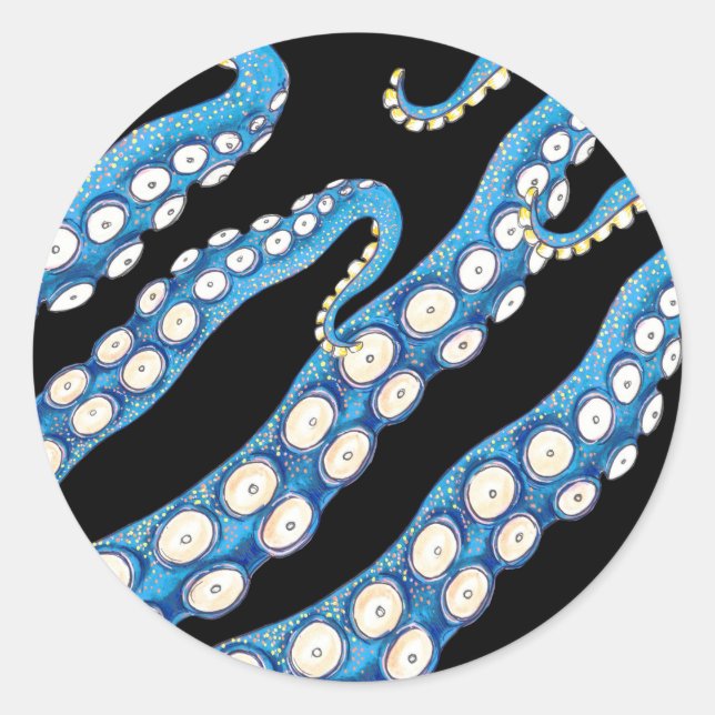 Blue Kraken Octopus Tentacles Art Classic Round Sticker (Front)