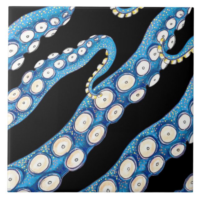Blue Kraken Octopus Tentacles Art Tile (Front)
