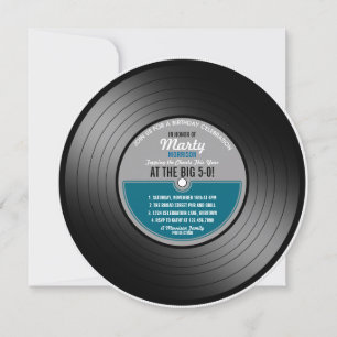 Blue Label Vinyl Record 50th Birthday Party Invitation