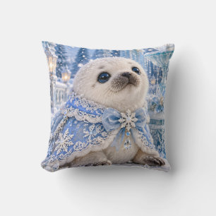Blue Lace Baby Seal Winter Garden Cushion