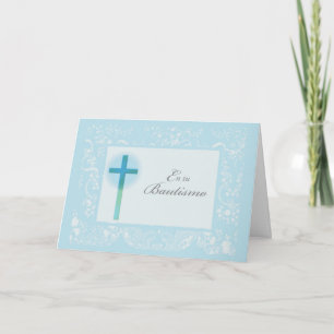 Blue Lace Baptism for Boy, Spanish Card