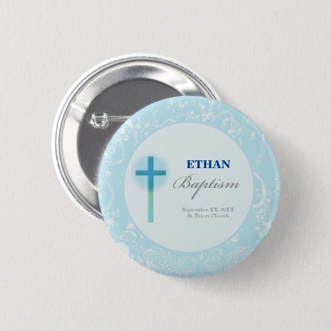 Blue Lace Boy Baptism 6 Cm Round Badge (Front & Back)